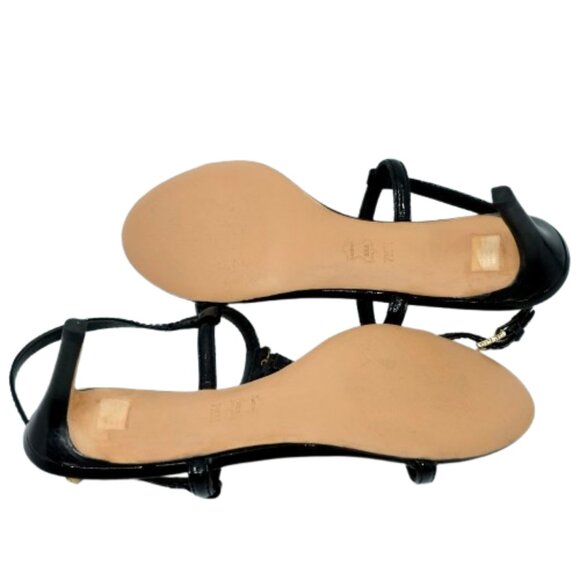 TORY BURCH~T-Logo~BLACK PATENT SAFFIANO HEELED STRAPPY SHOES 7.5M - Picture 7 of 7